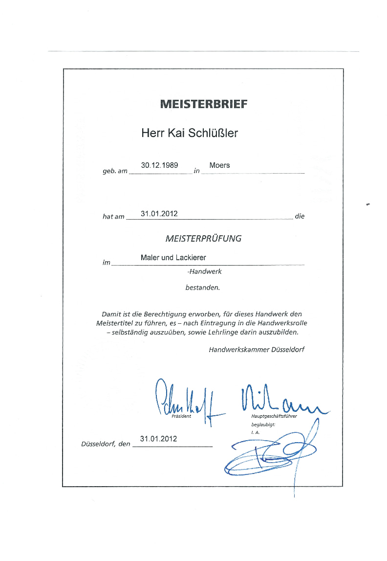 The German Meisterbrief master craftsman certificate.