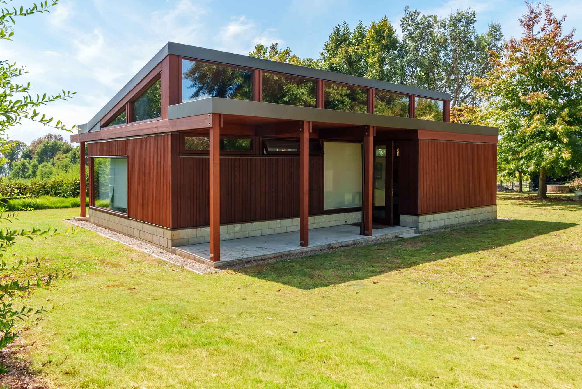 The timber elevation with clerestory windows above.